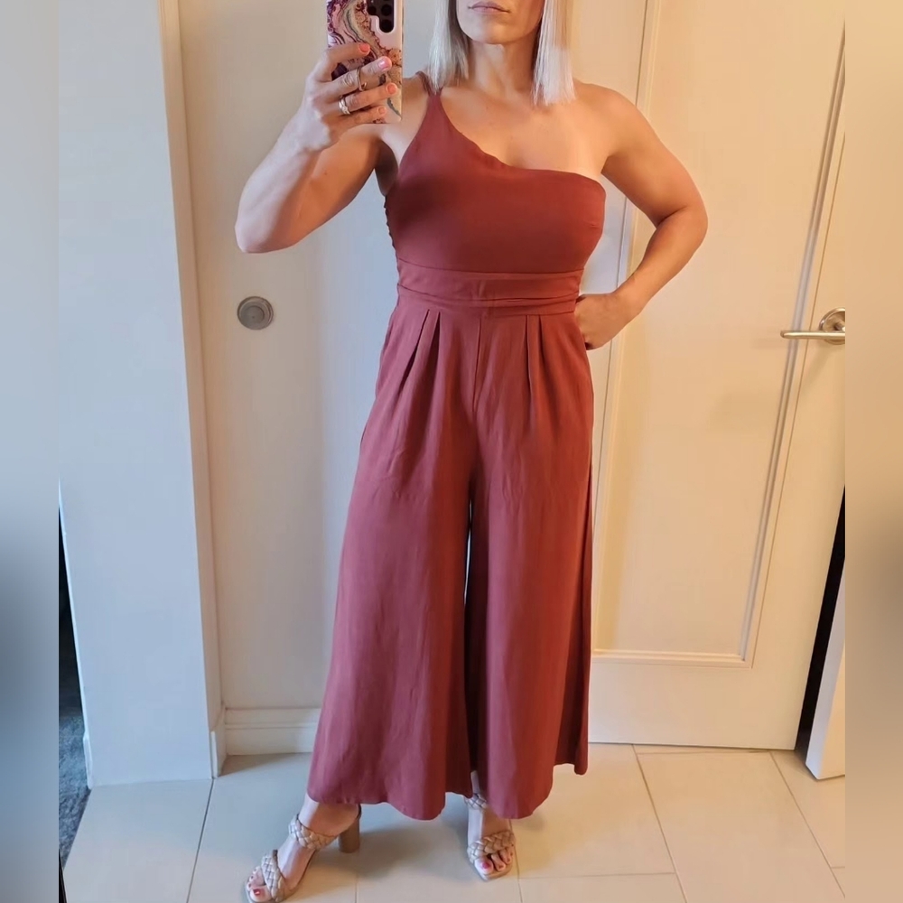 Rust brown one shoulder romper